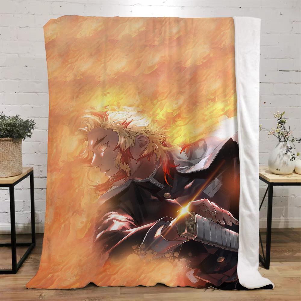 Demon Slayer Funny Blanket Bed Custom Blankets & Throw Microfiber Bedding Home and Decoration Beach Towel Knitted Plaid Knee Nap