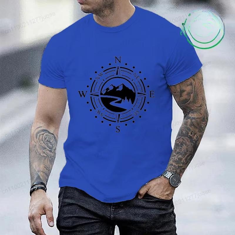 Retro Compass Print Versatile T-Shirt Fashionable Comfortable Breathable Soft Casual Sports Short Sleeve Cotton T-shirt