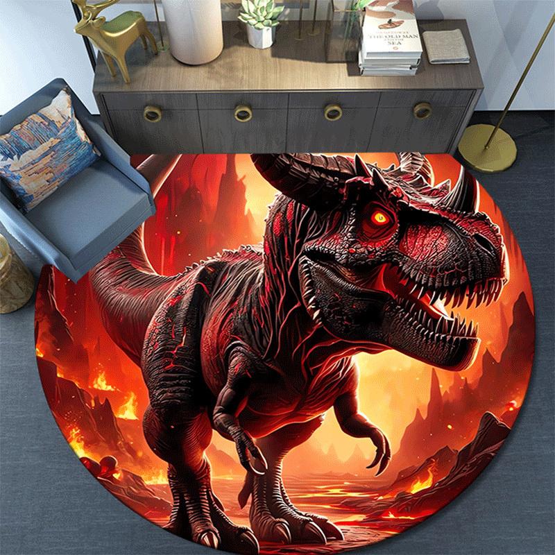 1 Stück Weicher, Saugfähiger & Rutschfester Schrecklicher Dinosaurier Runder Teppich Weicher Kreis-Teppich für Wohnzimmer- & Schlafzimmer-Dekoration, Stuhlunterlagen und Unvergessliche Ho