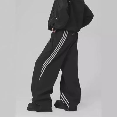 2024 Men's American Style Striped Wide-Leg Casual Pants for Spring/Autumn