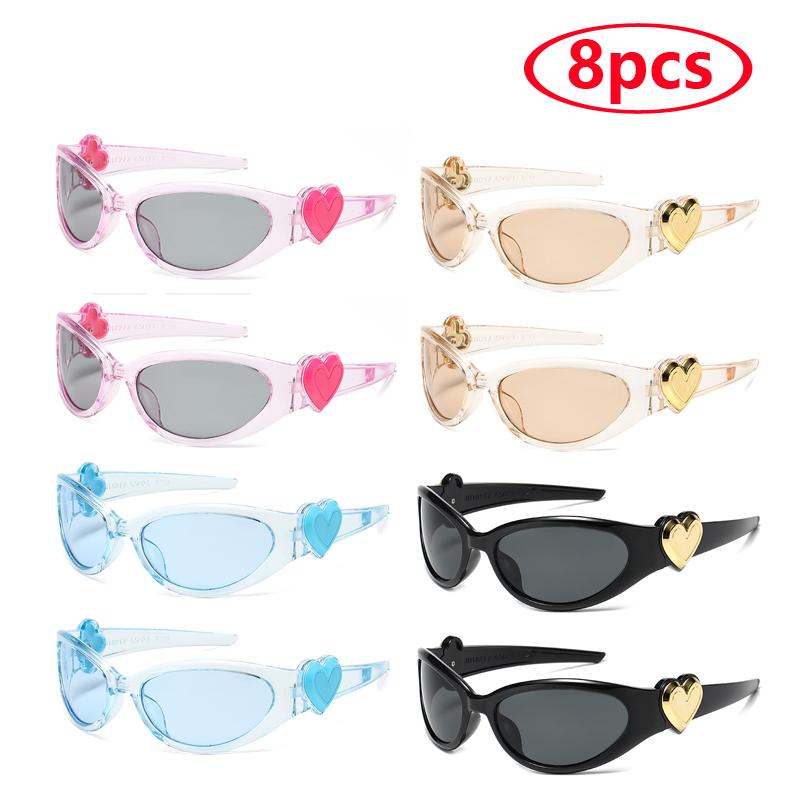 8pcs Heart Style Sunglasses Women Men Y2K Trendy Wrap Around Sports Sun Glasses Goggles Sun Glass Shades Eyewear UV400