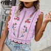 Women's Fashion Casual Flower Pattern Print Summer Spring Sleeveless O-Neck Blouses & Shirts
