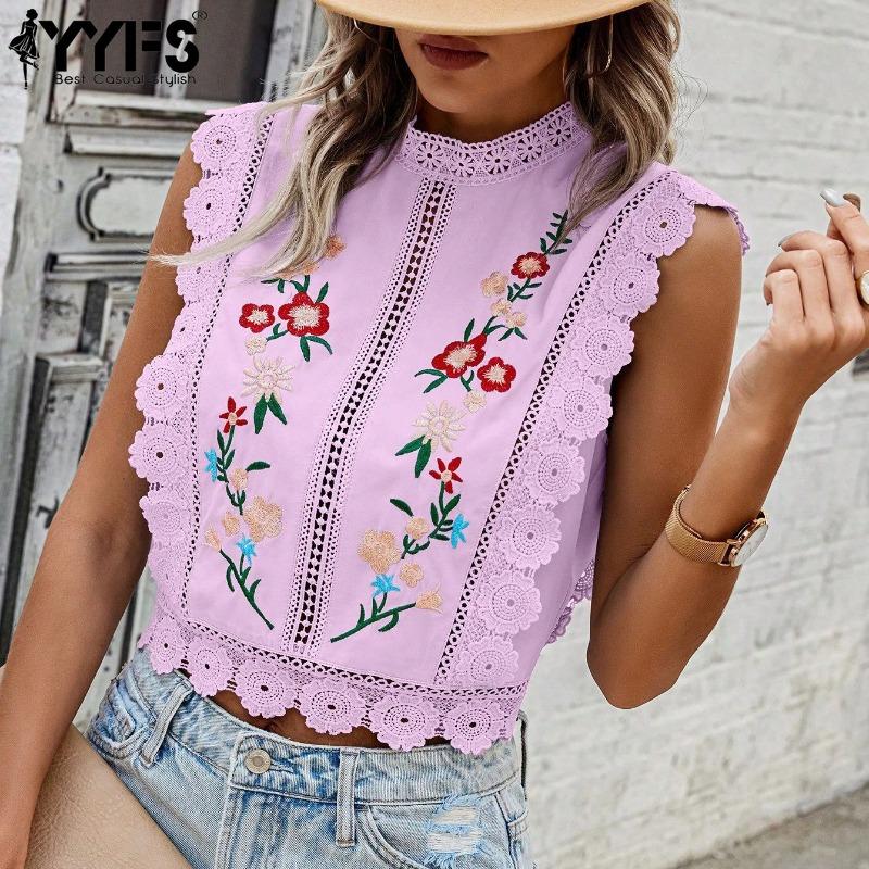 

YYFS Women s Fashion Casual Flower Pattern Print Summer Spring Sleeveless O-Neck Blouses & Shirts S білий