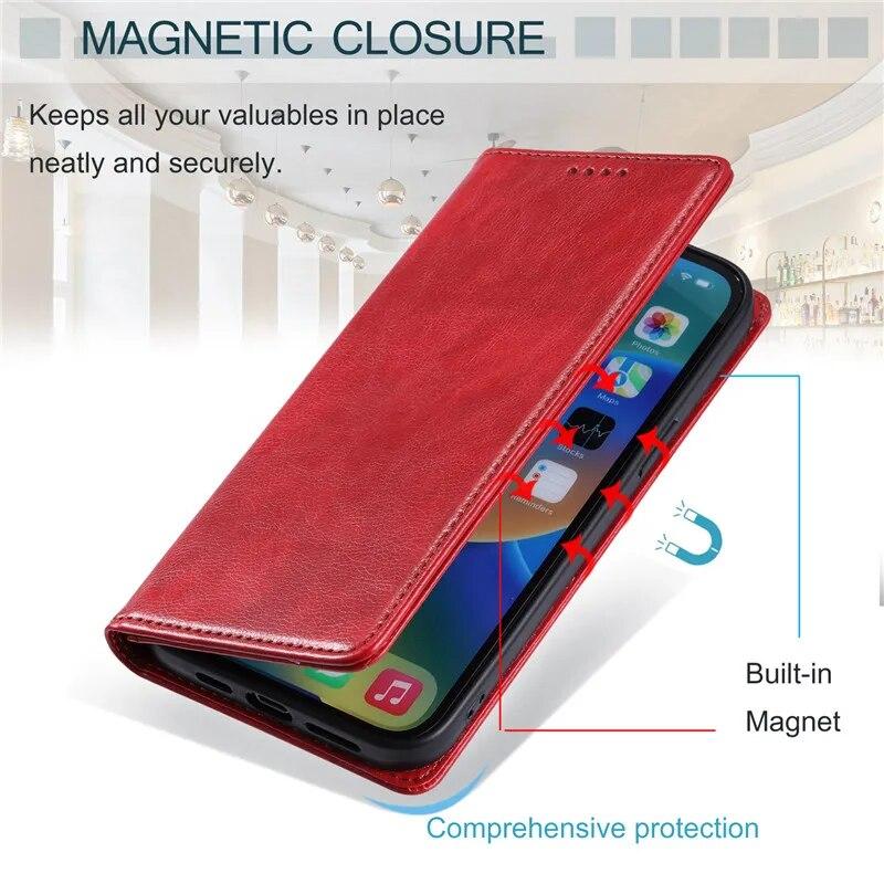 Leather Wallet Card Phone Case for iPhone 15 Pro Max 14 Plus 13 12 Mini 11 For Samsung Galaxy S23 Ultra S22 S21 S20 FE A54 A34 A14 A73 A53 Flip Cover
