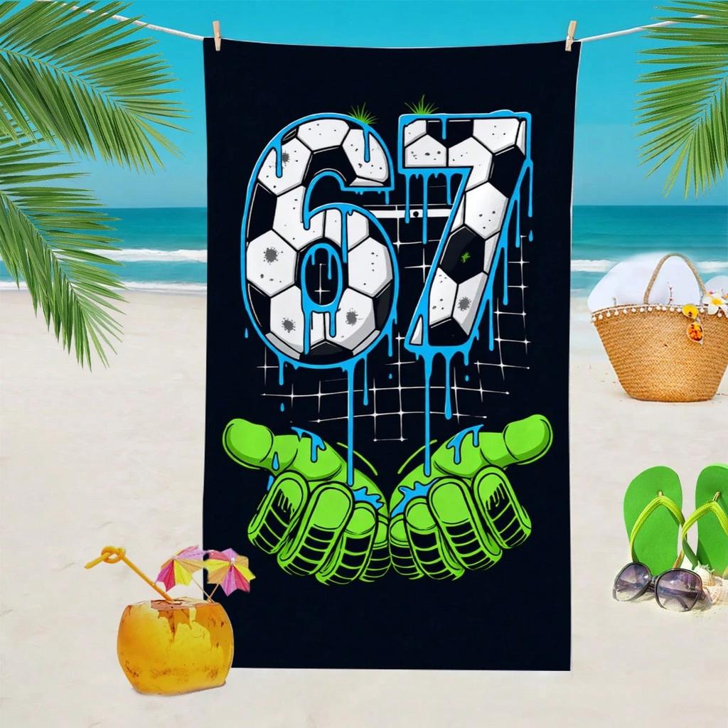 1PC Printed Beach Towel, Football 67 Style Swimming Towel, Bath Towel, Fashionable Style Beach Towel, Bathroom, Swimming