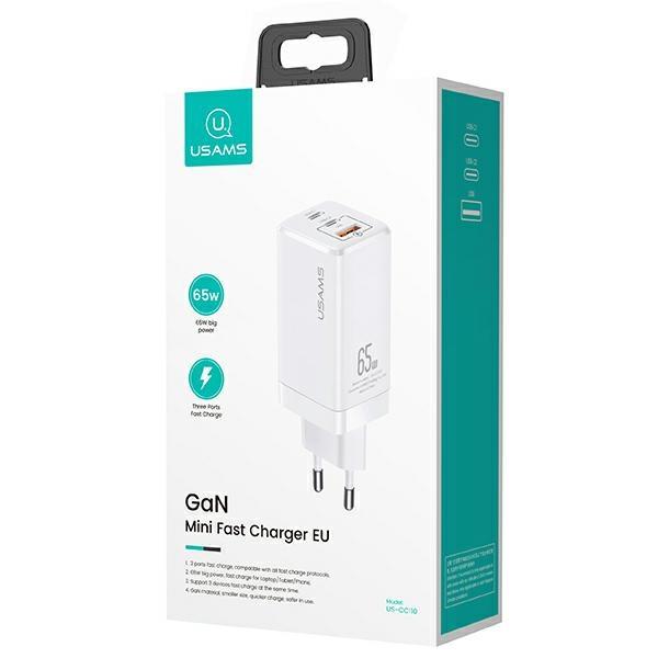 USAMS Network Charger MT 2xUSB-C+USB GaN 65WT33 PD (only Head) Fast Charging White CC110TC02 (US-CC110)