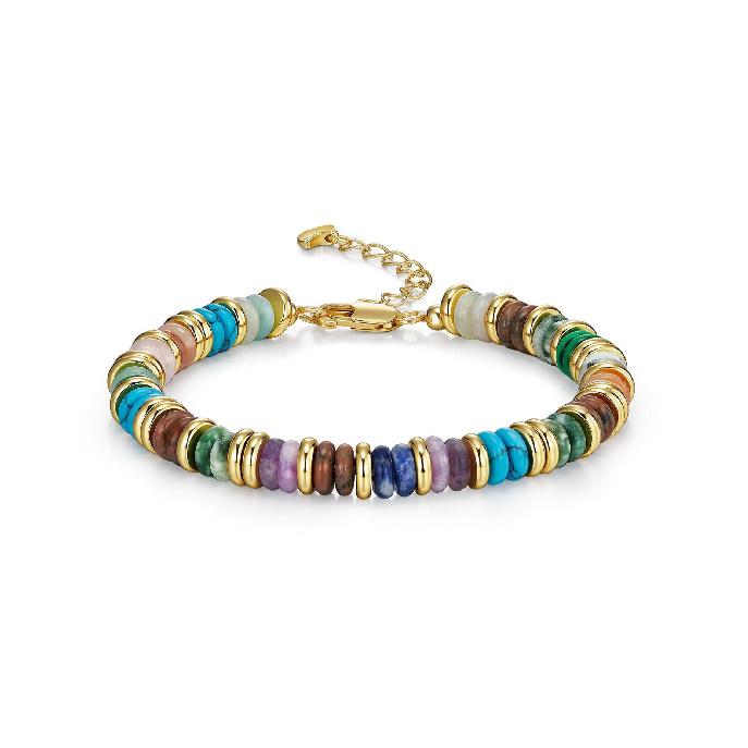 Bohemian Style Colorful Natural Stone Beaded Disc Bracelet For Women