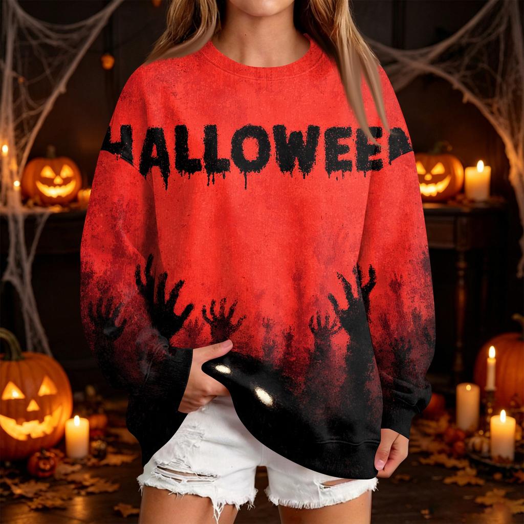 Women's Fashion Casual Halloween Print Round Neck Sweatshirt
