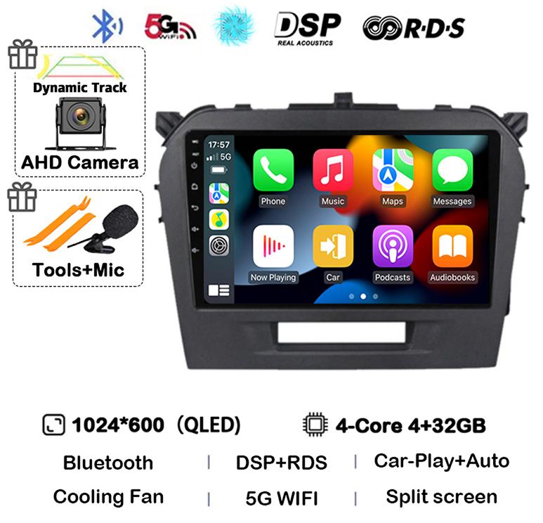 Android 14 Carplay Auto WIFI+4G For Suzuki Vitara 4 2017 2018 2019 2020 2021 2022 Car Radio Stereo Multimedia GPS Video Player