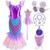 New Mermaid Dress For Girls Halloween Party Girl Cosplay Purple Ariel Mermaid Dress + Accessories Set 3-10 Years