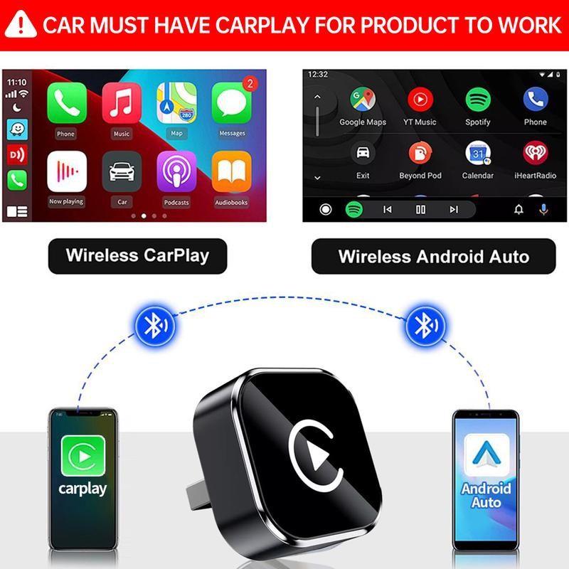 Wireless CarPlay Adapter for Smart Car Connectivity, Compatible with Apple & Android.