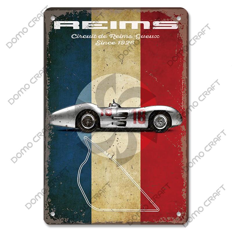 Racing Car Plaque Metal Tin Signs F1 Racetrack Vintage Metal Poster Wall Art Decor for Garage Racing Club Home