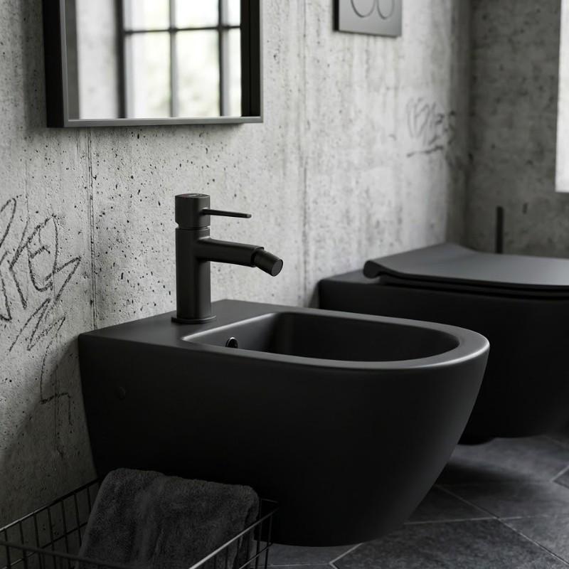 Pola Black Floor-Mounted Bidet Tap with Stopper