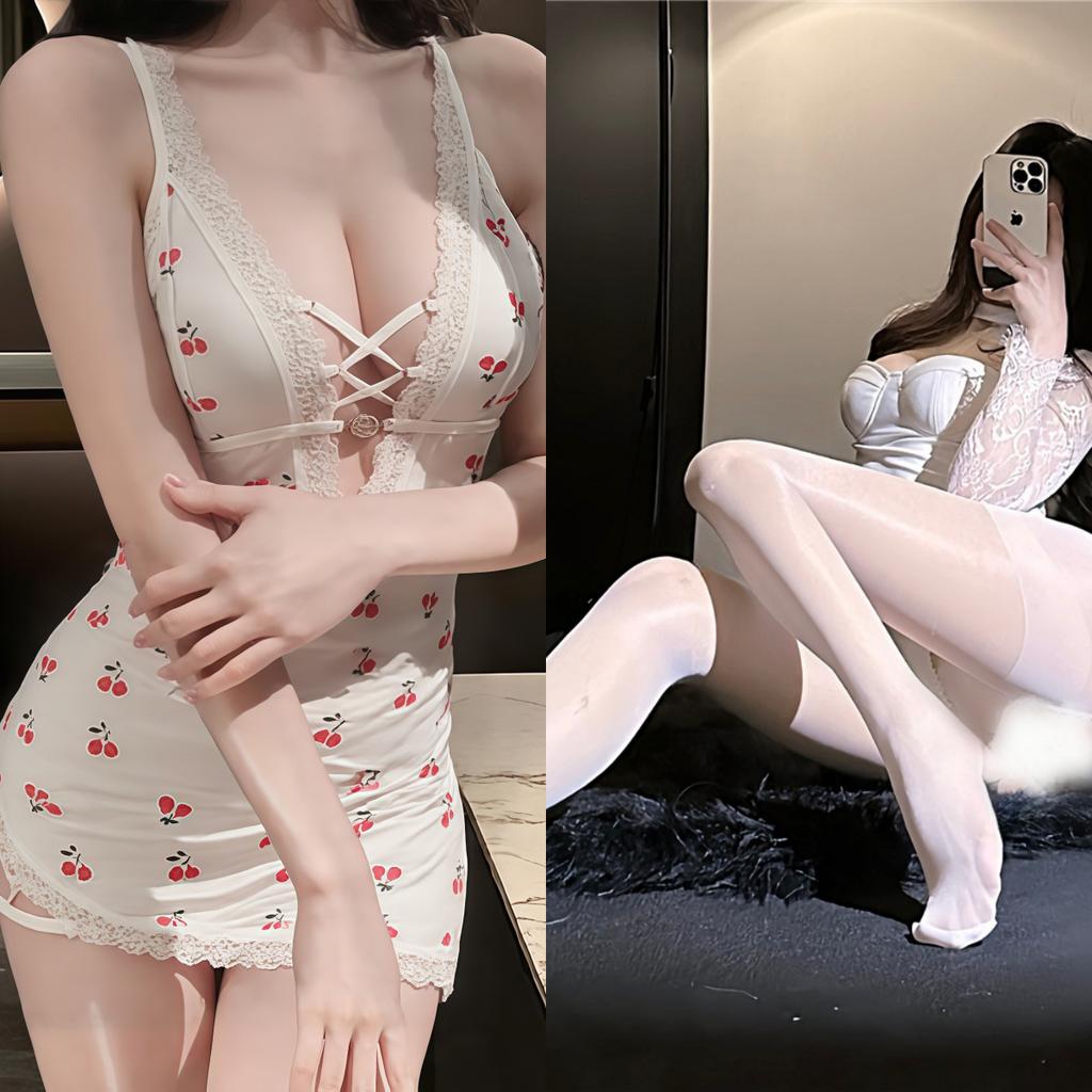 Sex Unterwäsche Mädchen sexy kostenlos kleine Brust Pyjamas süß reine Begierde Bett Versuchung Kirsche Nachthemd Träger Hüftwickel