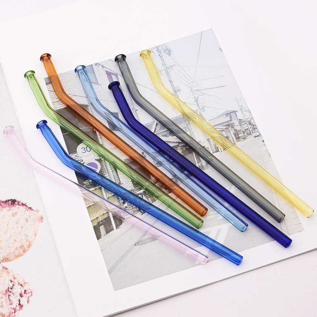 5pcs High Borosilicate Glass Straw Sets Reusable Bent Glass Straw Milk Tea Juice Cocktail Straw with Brush Party Bar Accessories