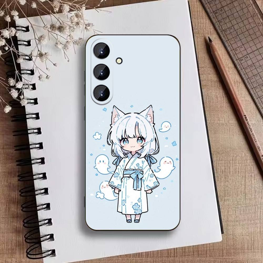 

Kawaii Style Kitsune Phone Case For Samsung Galaxy A73,A21s,A22,A31,A52,A53,A71,A41Soft Black Shell Samsung a71 5g