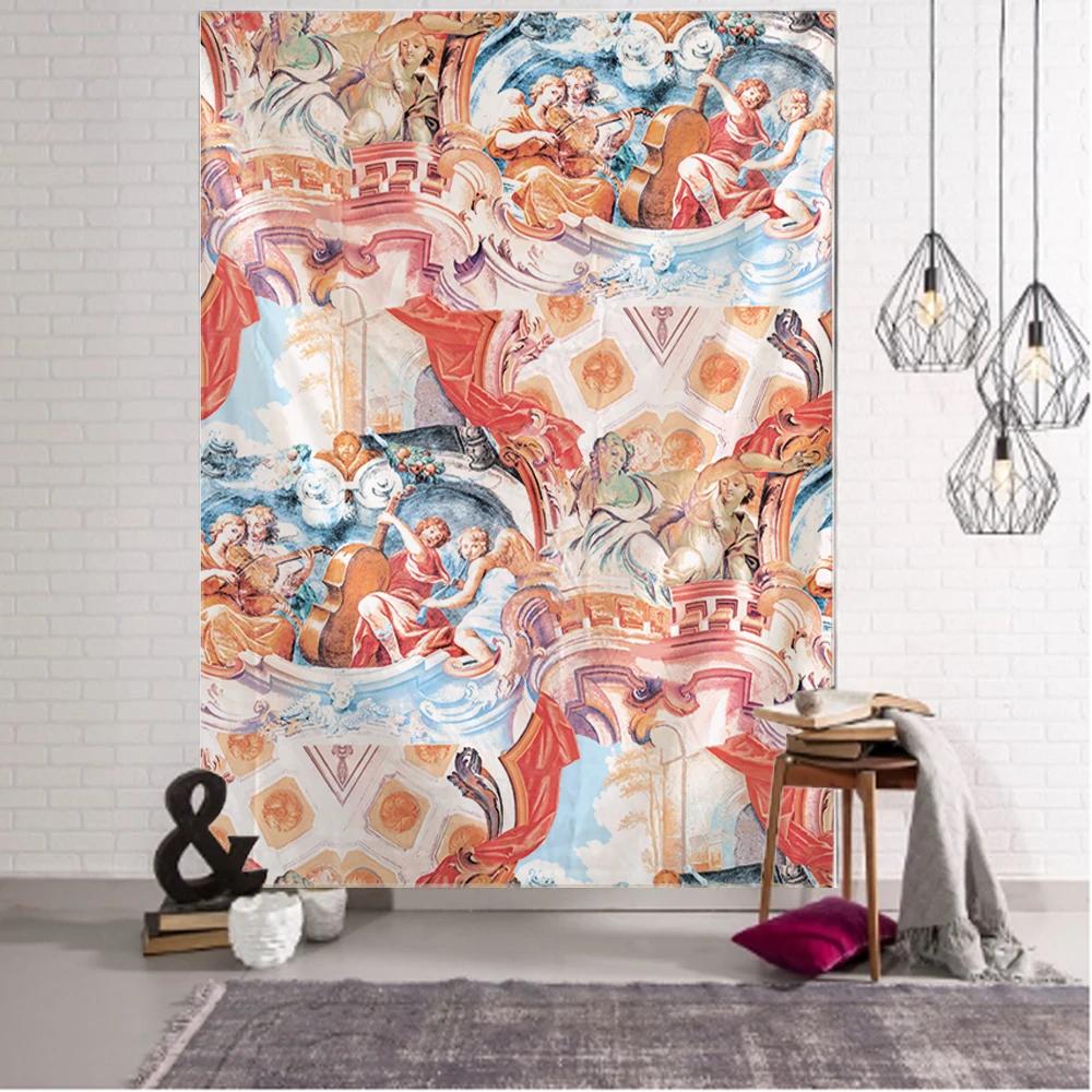 Blanket Art Hanging At Home Living Room Bedroom  Decor Vintage Mural Plaster Angels and Demons Wall Tapestry