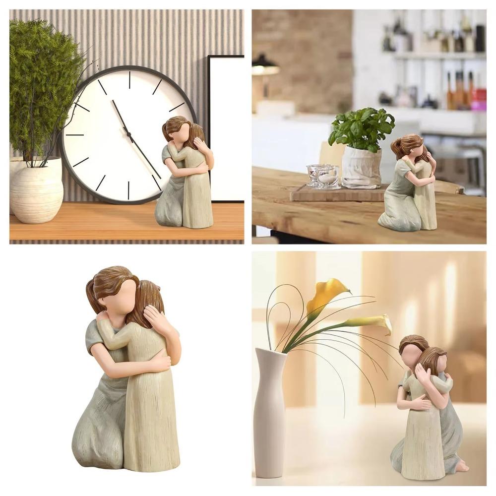 Hand-Painte Mother And Daughter Hugging Figurine Modern Resin Family Ornament  Living Room