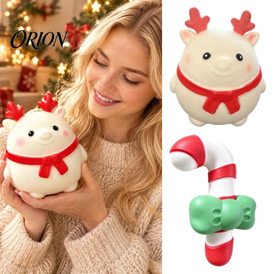 Durable TPR Sensory Toys Christmas Candy Cane & Elk Squishy Toy, Slow Rising Squeeze Fidget Elastic Stress Relief Desktop Ornament, Holiday