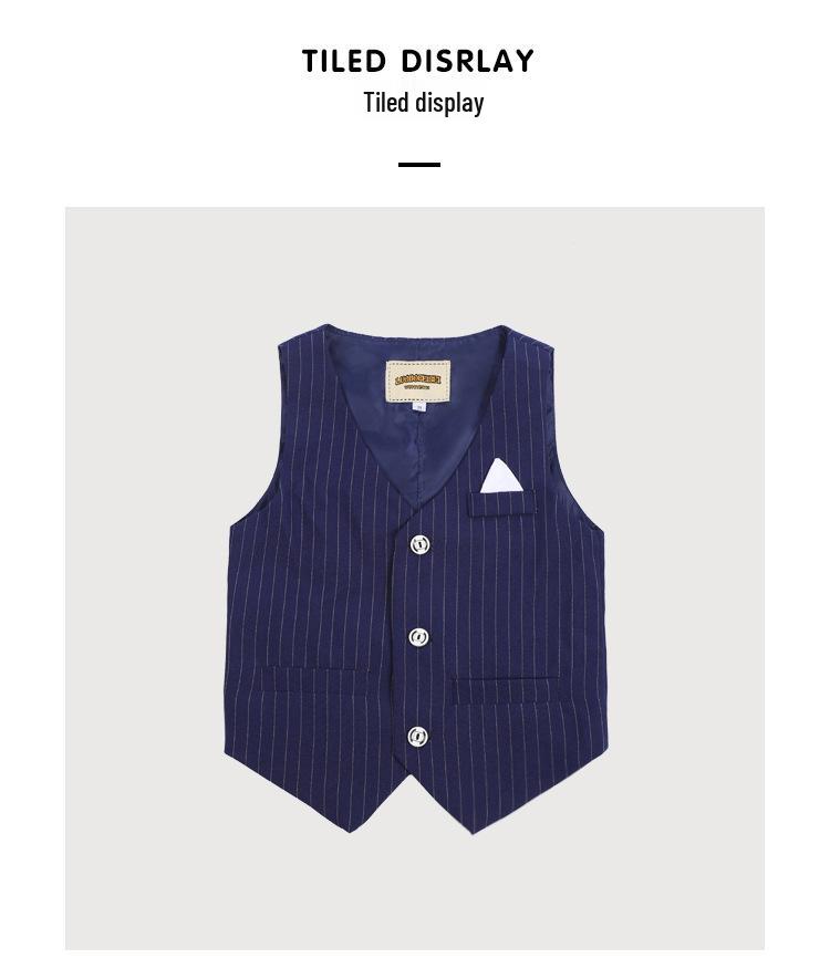 2024 Boys' Striped Blazer Vest Set - Korean Style Trend for Spring & Autumn