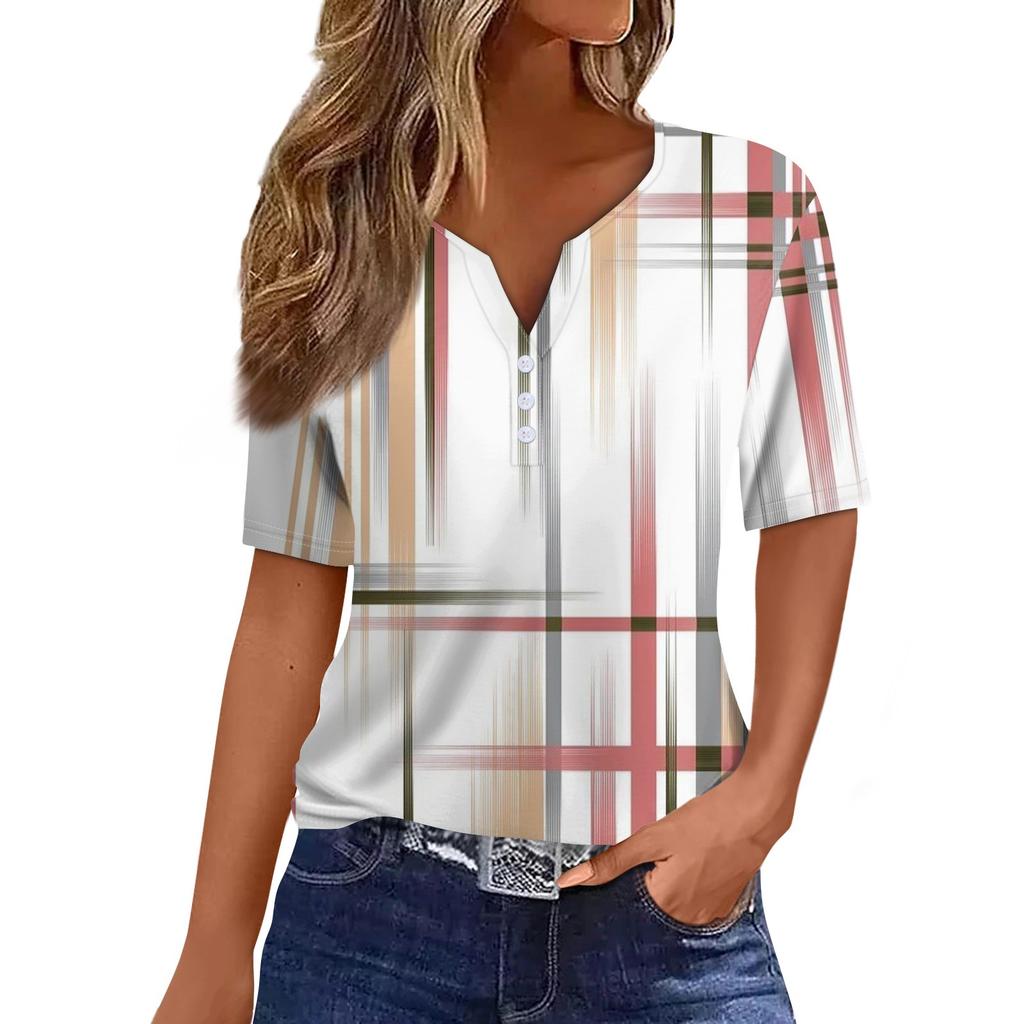 Women's T Shirt Tee Print Button Short Sleeve Daily Weekend Fashion Basic V- Neck Regular Top