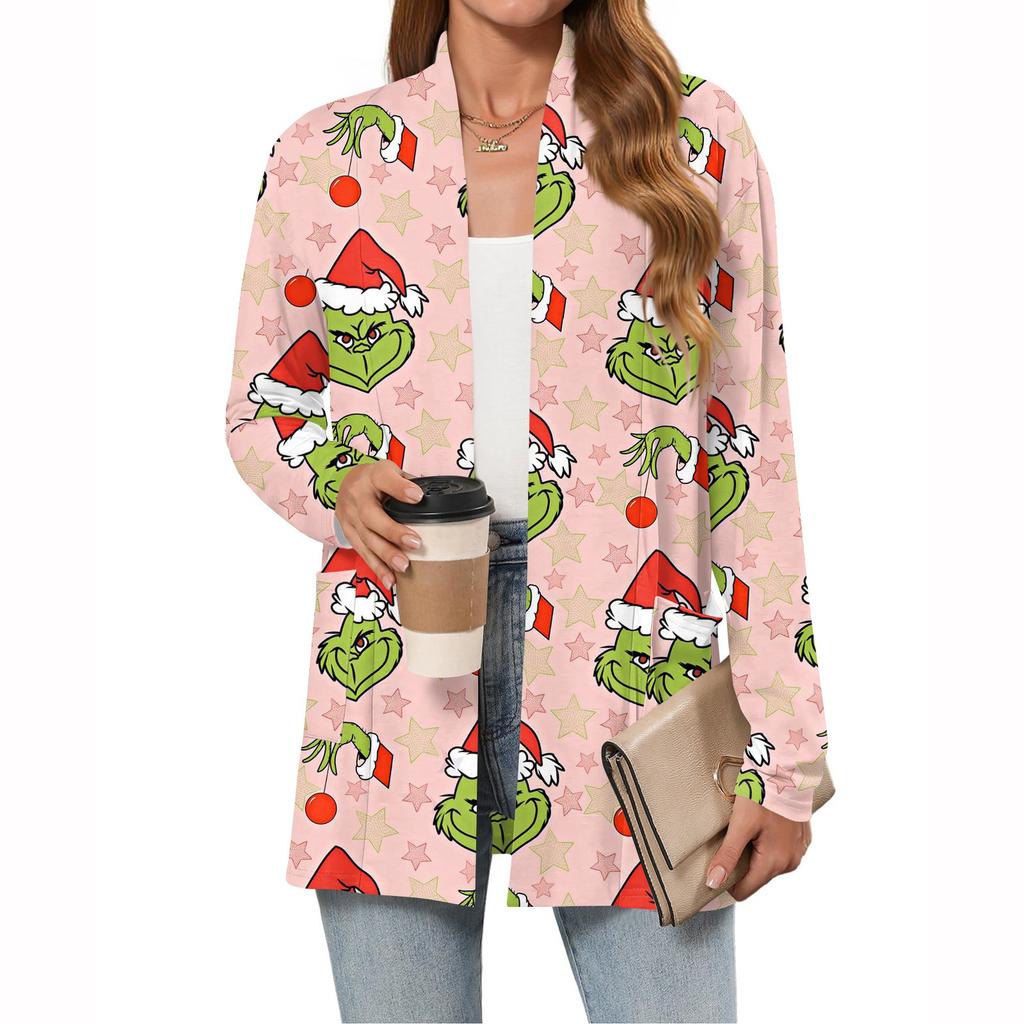 Women's Christmas Printed Lightweight Cardigan Long Sleeved Casual Loose Thin Fit With Pockets Cardigan Jacket