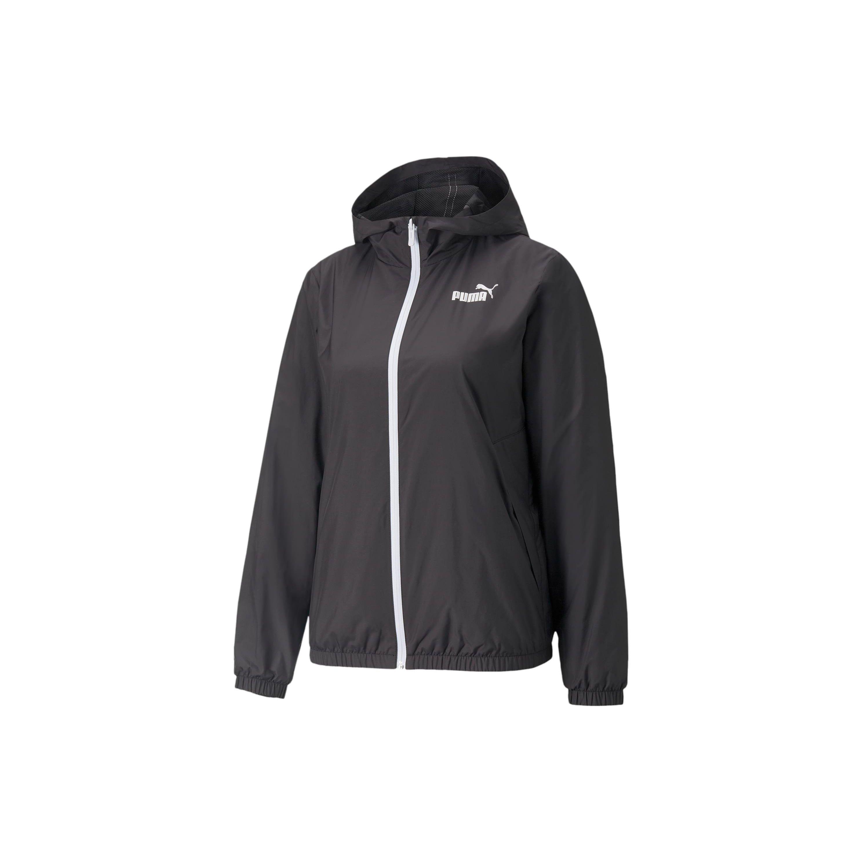 Puma Essentials Solid Windbreaker Jacket With Color Block Zipper Design And Hood Women Jacket Black 847494-01 XS