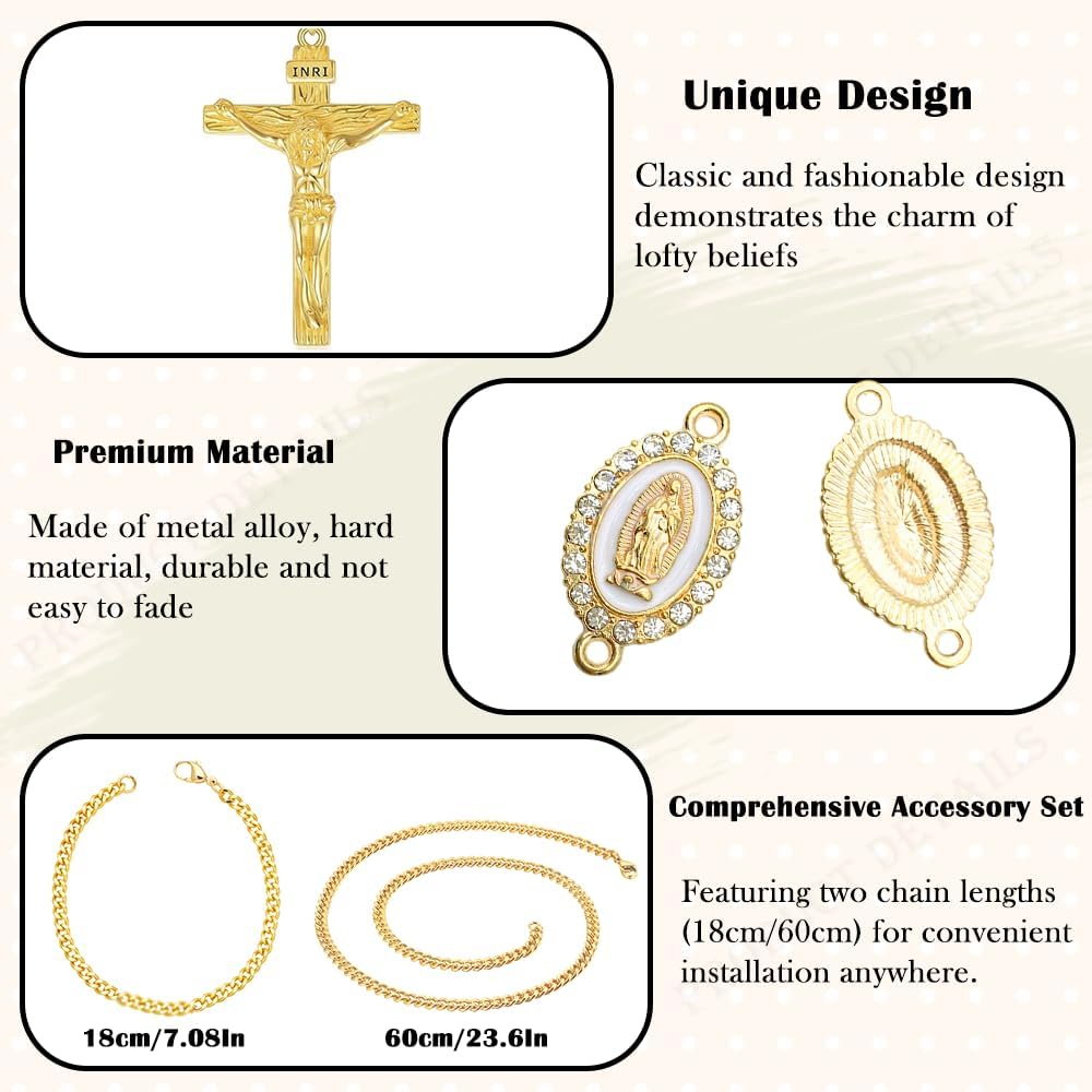 Steering Wheel Rosary Charm Accessory, Charm for Car Rearview Mirror, Catholic Rosary Hanging Pendant with Crucifix Cross, Virgin Mary Charms & Rope