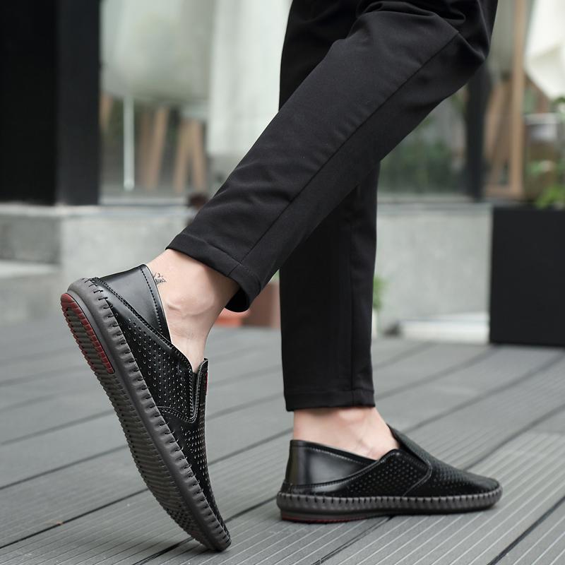 Men's Hollow Leather Casual Shoes Slip On Shoes Moccasins Summer
