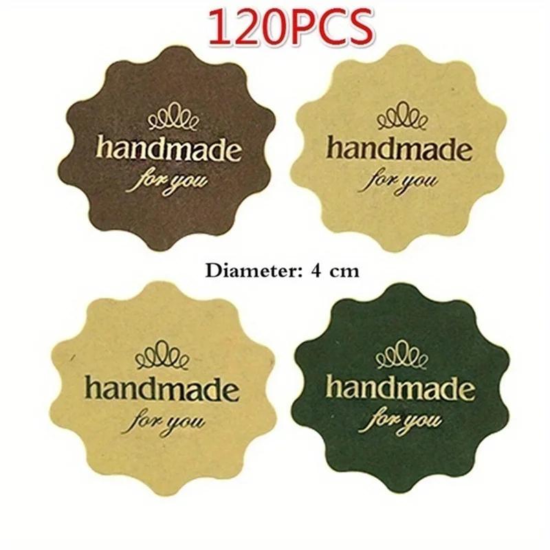12Sheets Vintage Flower Round Wave Kraft Paper Seal Sticker for Handmade Products DIY Multifunctional Gift
