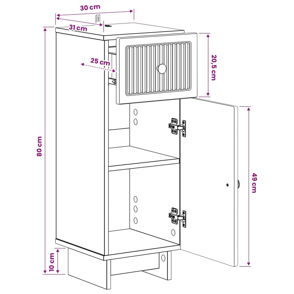 Bathroom Storage Cabinet EDE Black 30 X 31 X 80 Cm