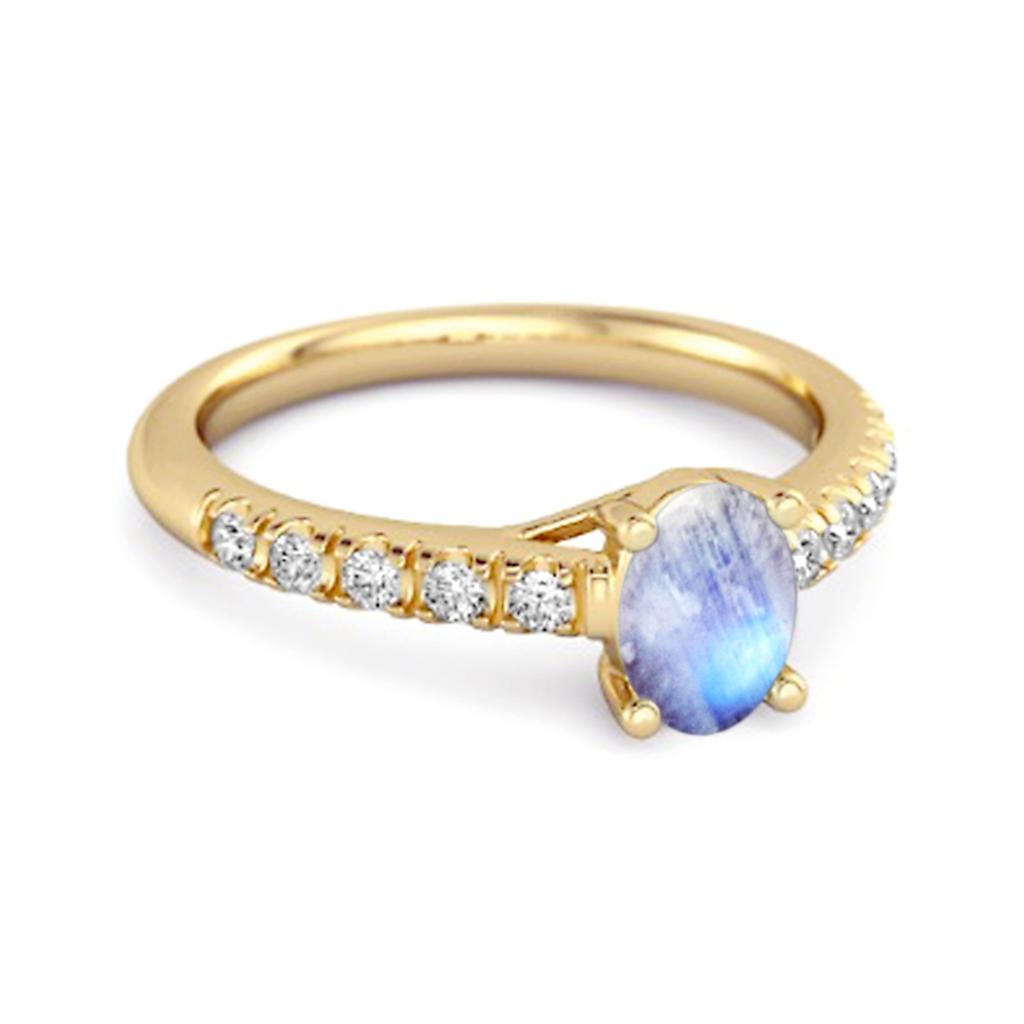 Moonstone Pave Band with White CZ Accents Ring - 925 Sterling Silver Gold Vermeil
