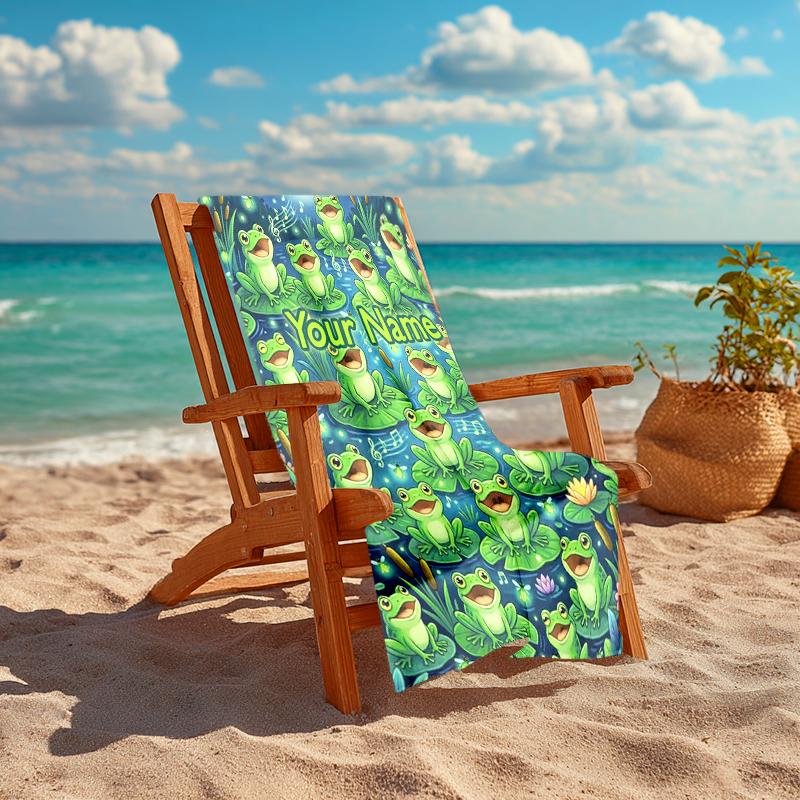 1PC Custom Name Frogs Night Garden Beach Towel Highly Absorbent And Sand-Resistant Towel for Swimming, Pool, Yoga, And Travel Lightweight