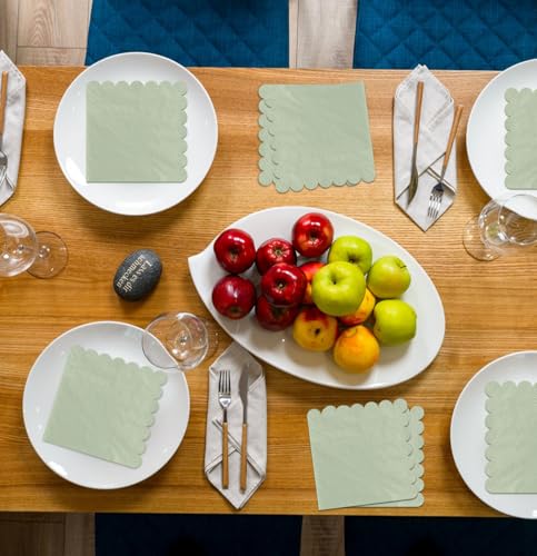 Sage Green Fan-Fold Disposable Napkins — Beverage and Dinner Napkins for Restaurants Weddings and Birthday Parties — 25 X 25cm 100PCS