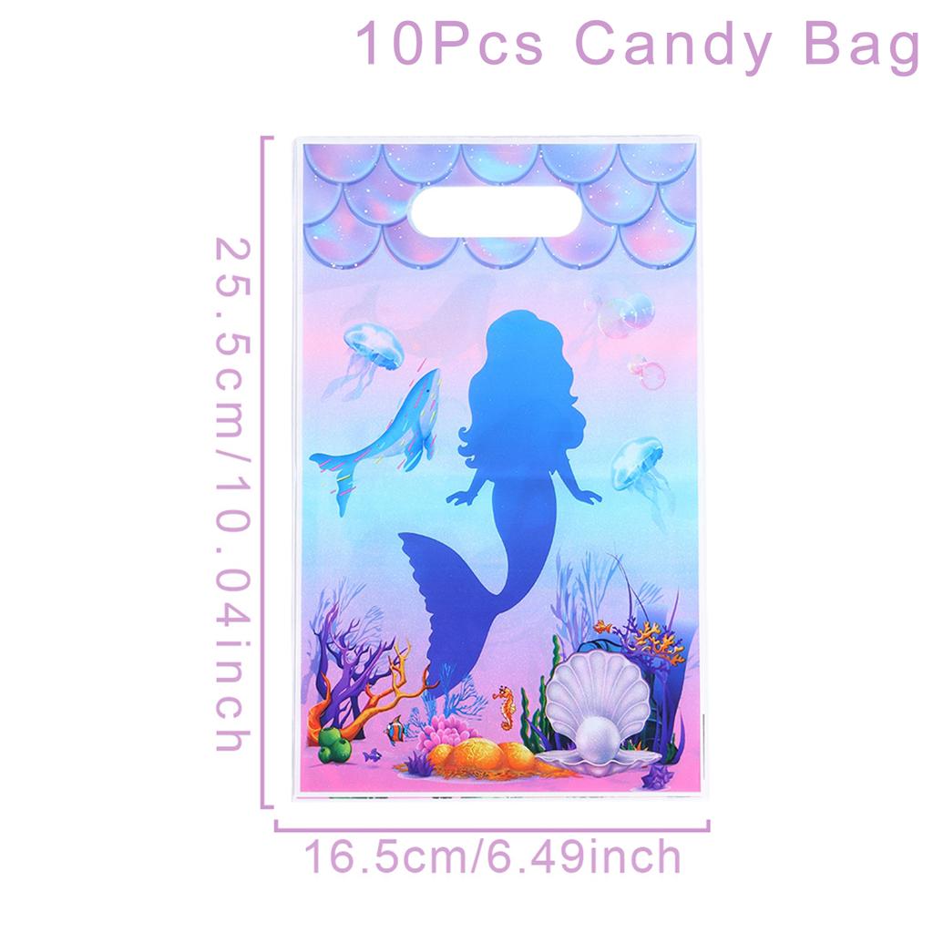 Mermaid Party Plastic Goodie Bags Mermaid Tail Candy Gift Bags for Mermaid One Birthday Sea Themed Party Decor Baby Shower Favor