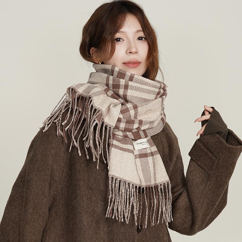 New Women's High end Imitation Cashmere Plaid Scarf for Autumn and Winter Warm  Soft and Versatile Scarf and Shawl Dual Use