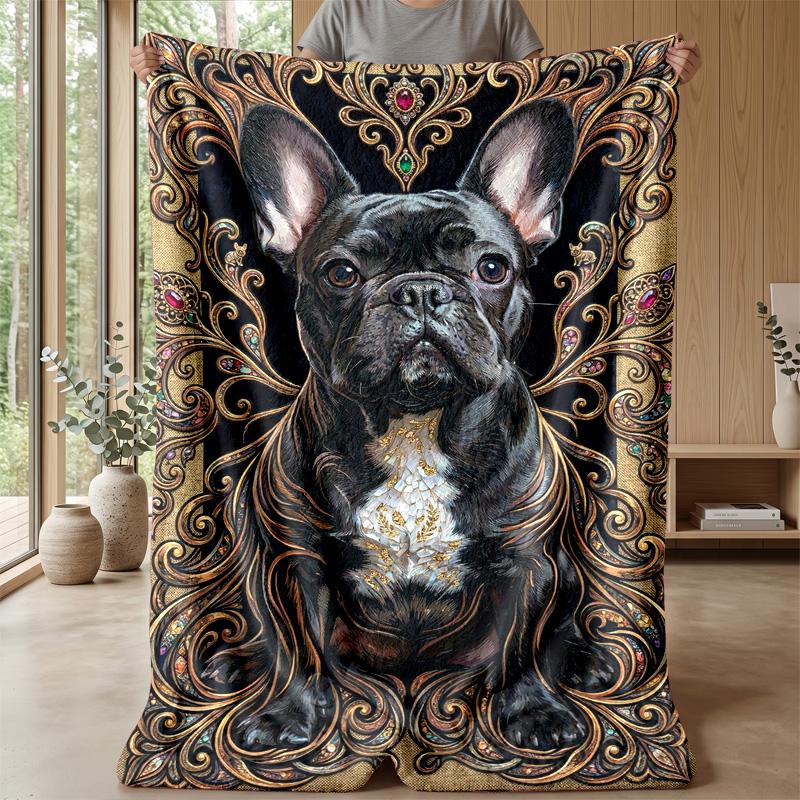 Elegant French Bulldog Portrait Theme blanket Lightweight Warm Flannel Blanket Decorative Throw Blanket for Home Decoration