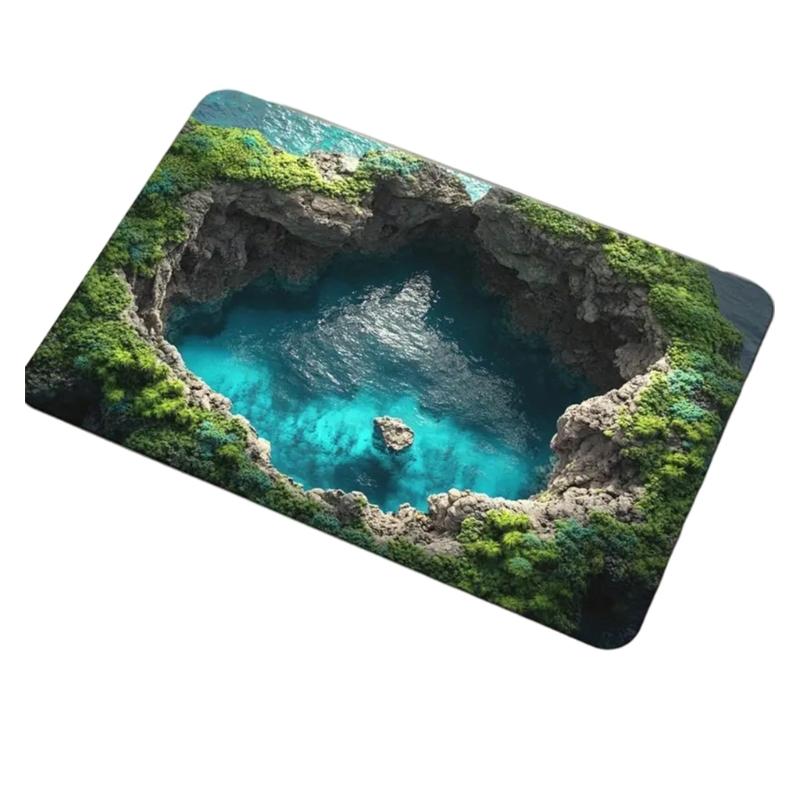 3D Optical Illusion Rug Nonslip Floor Mat for Indoor and Outdoor Use Cave Stone Visual Illusion Doormat for Living Room