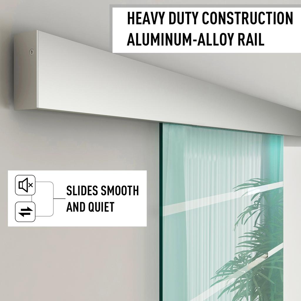 90cm Sliding Glass Door with Hardware Track Kit, Frosted Tempered Glass with Stripe Pattern, Round Handle