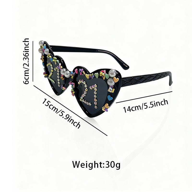 Birthday Party Glasses Fashionable Diamond-Encrusted Digital Pearl Love Men'S And Women'S Decorative Photo Sunglasses