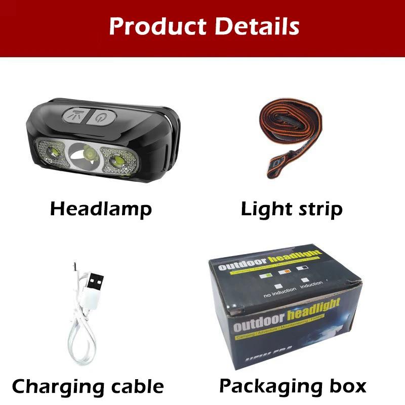 Mini Rechargeable Powerful Sensor Headlamp Fishing Camping USB Head Flashlight COB LED Head Light Torch Headlights Front Lantern