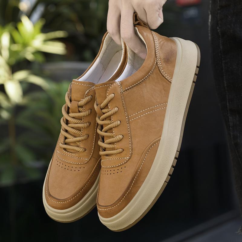 

Men s shoes 2025 summer new trend youth versatile waterproof leather board shoes outdoor thick sole heightening casual shoes 38