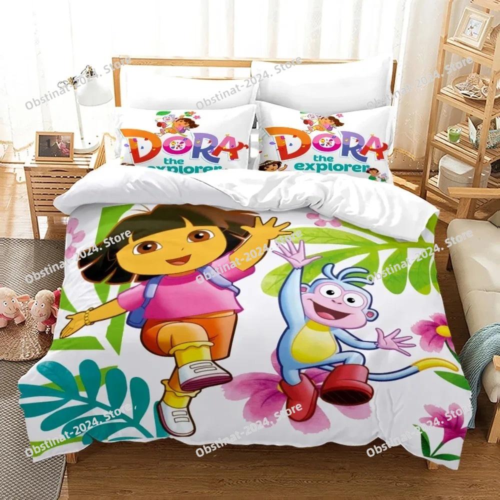 Dora Printed Bedding Sets Kids Boys Girls Bed Linen Queen King Full Twin Single Size New Anime Kamado Nezuko Duvet Cover Sets