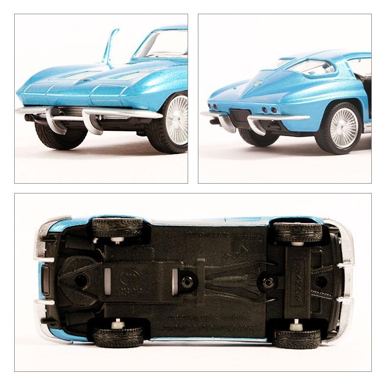 „Retro Classic“, 1963 m. „Chevrolet Corvette C2 Stingray“ 5 colių metalinio automobilio modeliavimo slėginė ir žaislinė transporto priemonė RMZ city 1:36 lydinio modelio dovanos vaikams