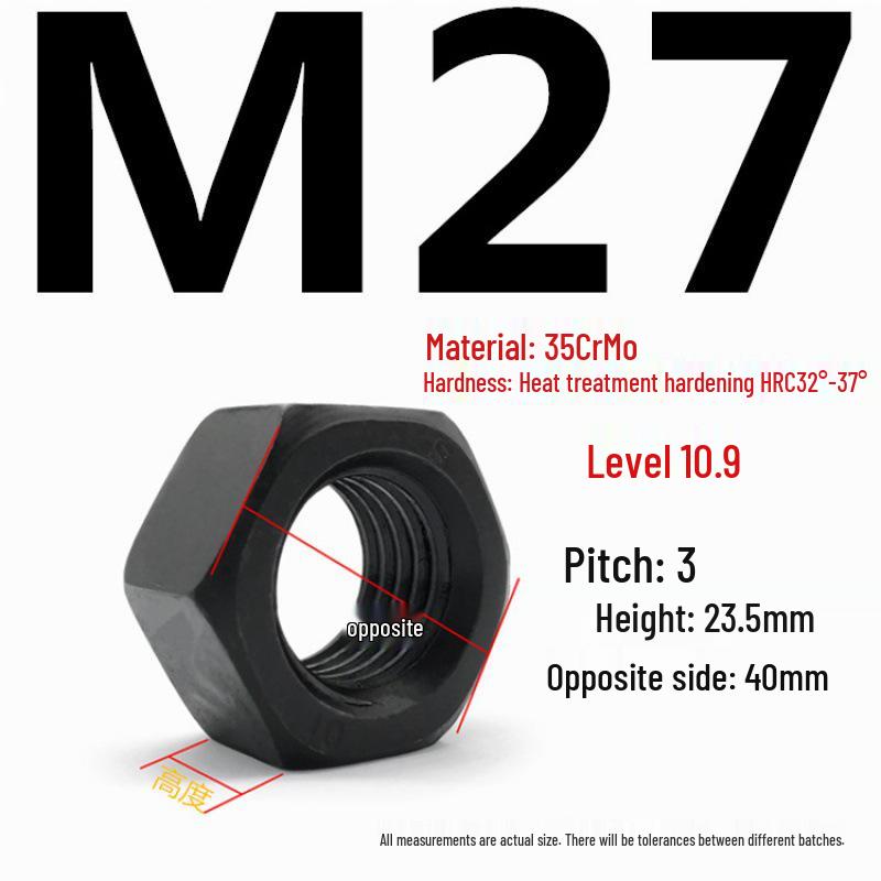 35CrMo High-Strength Hex Nut, Grade 10.9, Blackened, M8-M30