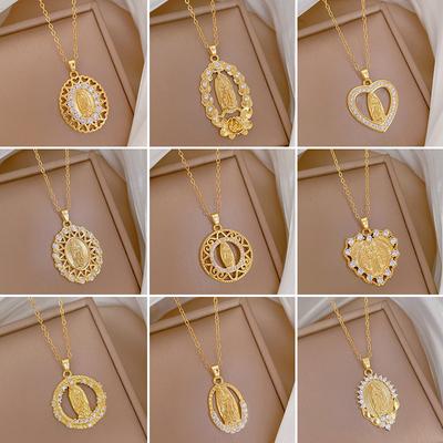 Foreign Trade Portrait Copper Micro-Inlaid Necklace Combination Female Real Gold Electroplated Exquisite Collarbone Chain