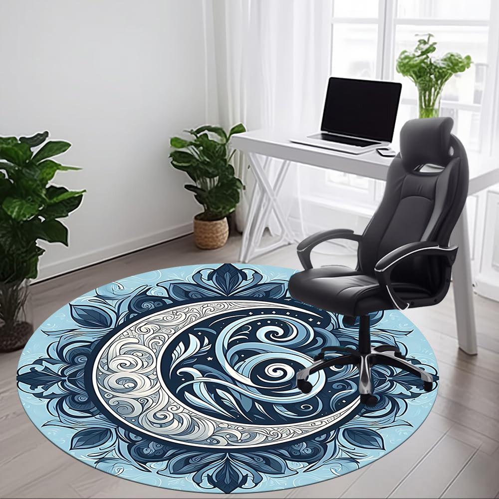 1pc Moon Swirls Office Round Area Rug, Mat Suitable For Office, Under Office Chairs Bedroom Living Room Home Decor, Room Deco