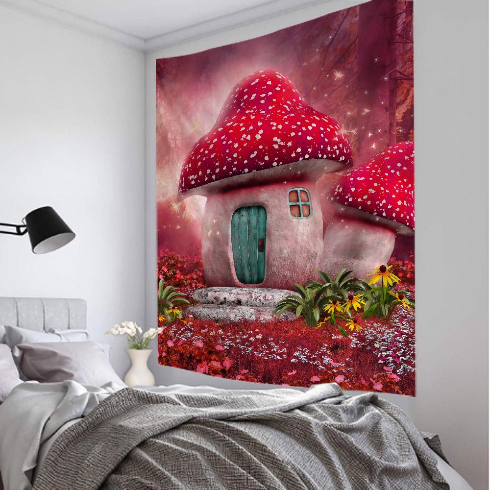 Mushroom Forest Tapestry Kawaii Home Decoration Room Art Background Cloth Children'S Room Decoration Hanging On The Wall