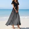 Women's Casual Fashion Print Long Dresses V-Neck Short Sleeve Dresses