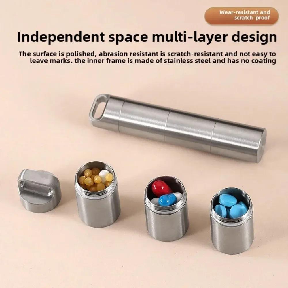 Stainless Steel Pill Bottle Travel Medicine Container Waterproof Portable Pill Organizer Small Box Elderly First Aid Emergency